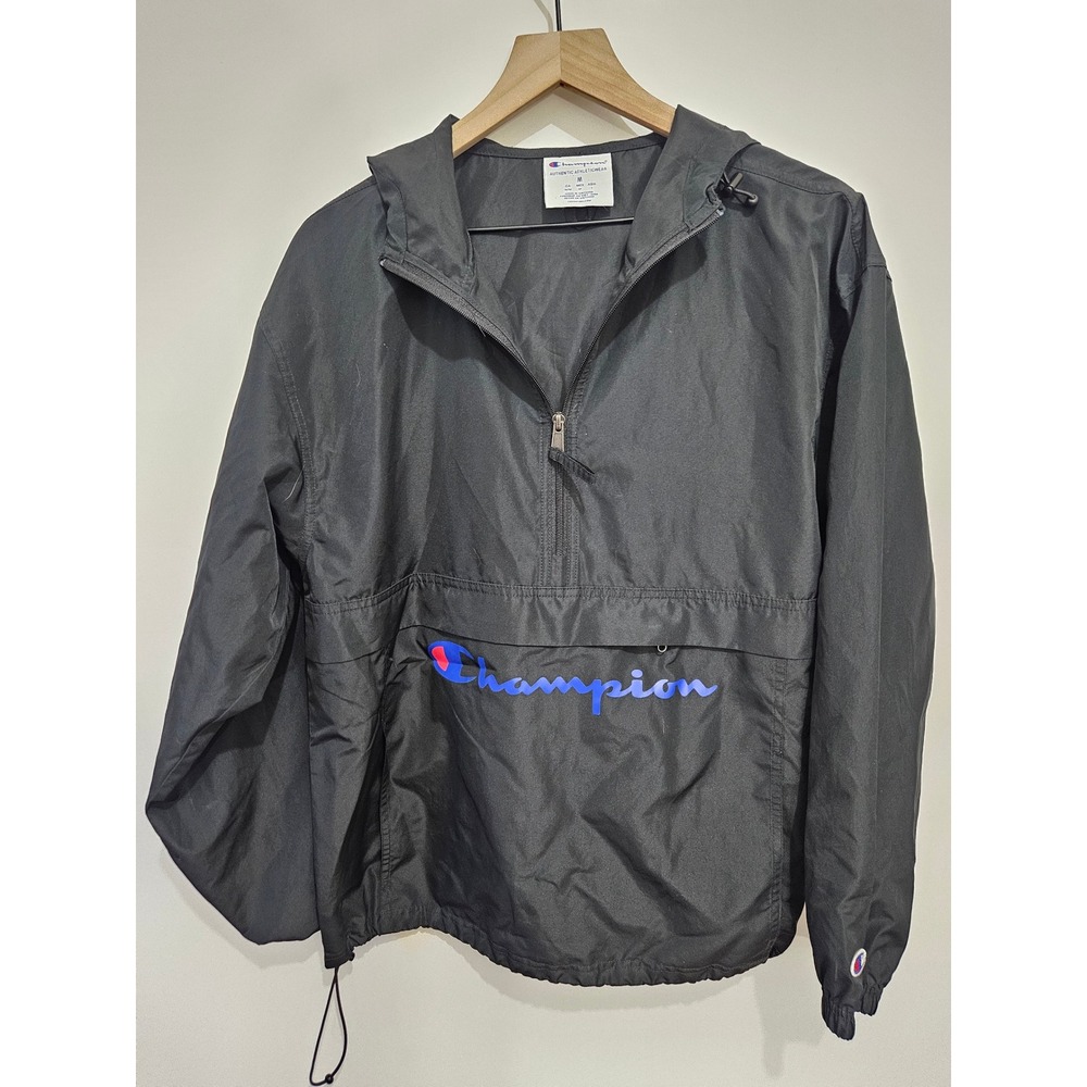 Champion Womens Half Zip Windbreaker Jacket Black Hooded Packable M J1015 003